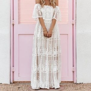 Off the shoulder lace maxi dress